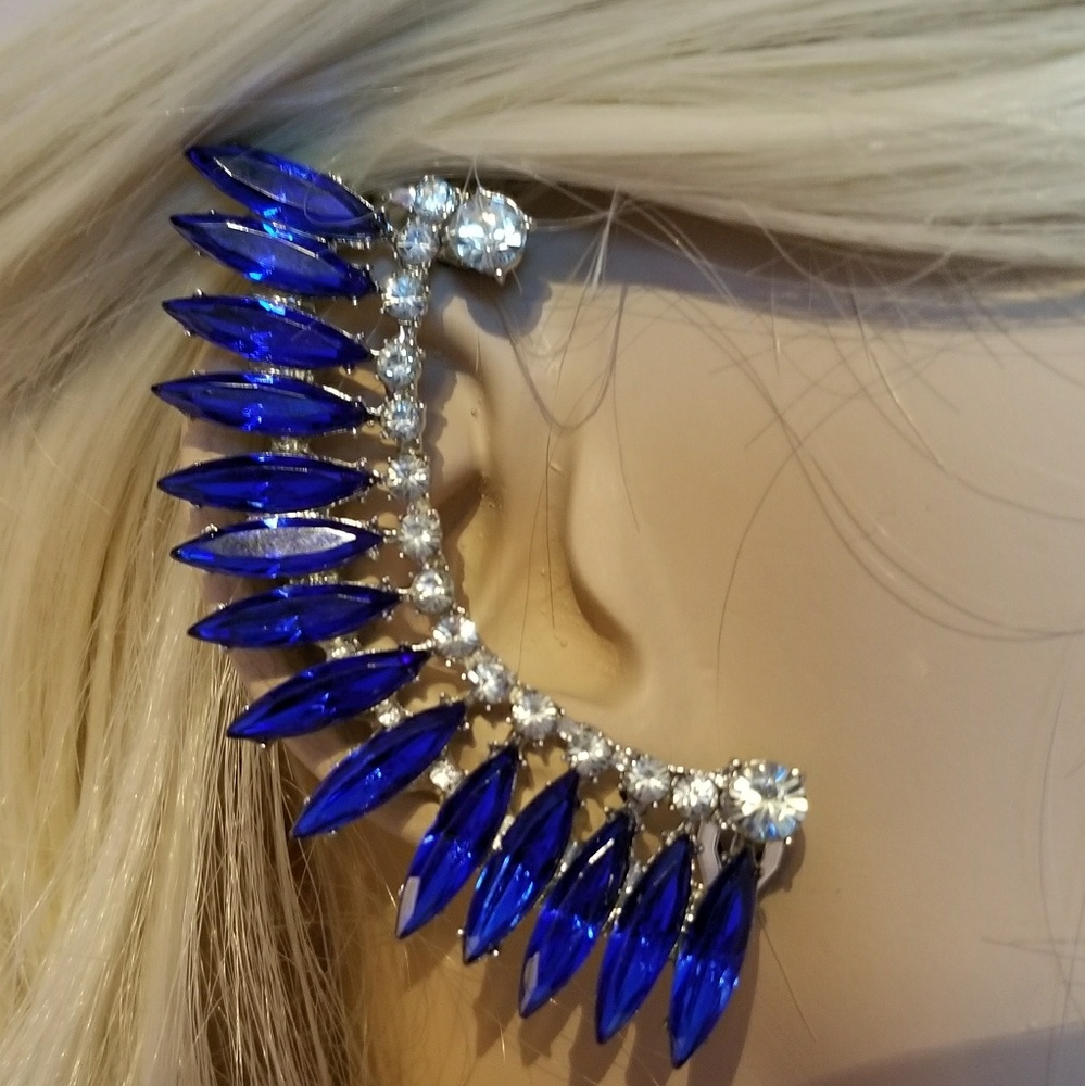 Peacock Blue Rhinestone Ear Cuff
